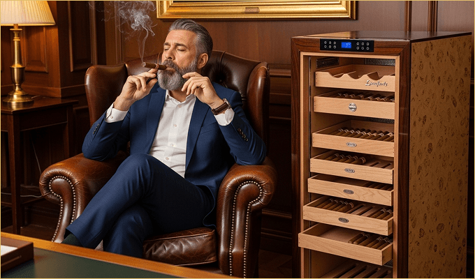 Homem fumando charuto